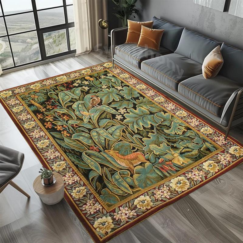 Botanical Wildlife Rectangular Area Rug for Bedroom Living Room Office Non Slip Washable Floor Mat Home Decorative Soft Carpet