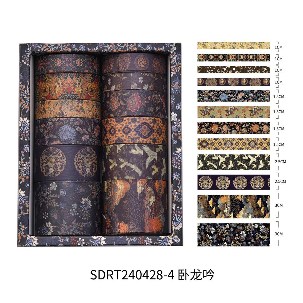 12 rolls/box Retro Landscape Washi Tape Creative Floral Mountain Crane Design Sticker Rolls Scrapbook Gift Wrapping