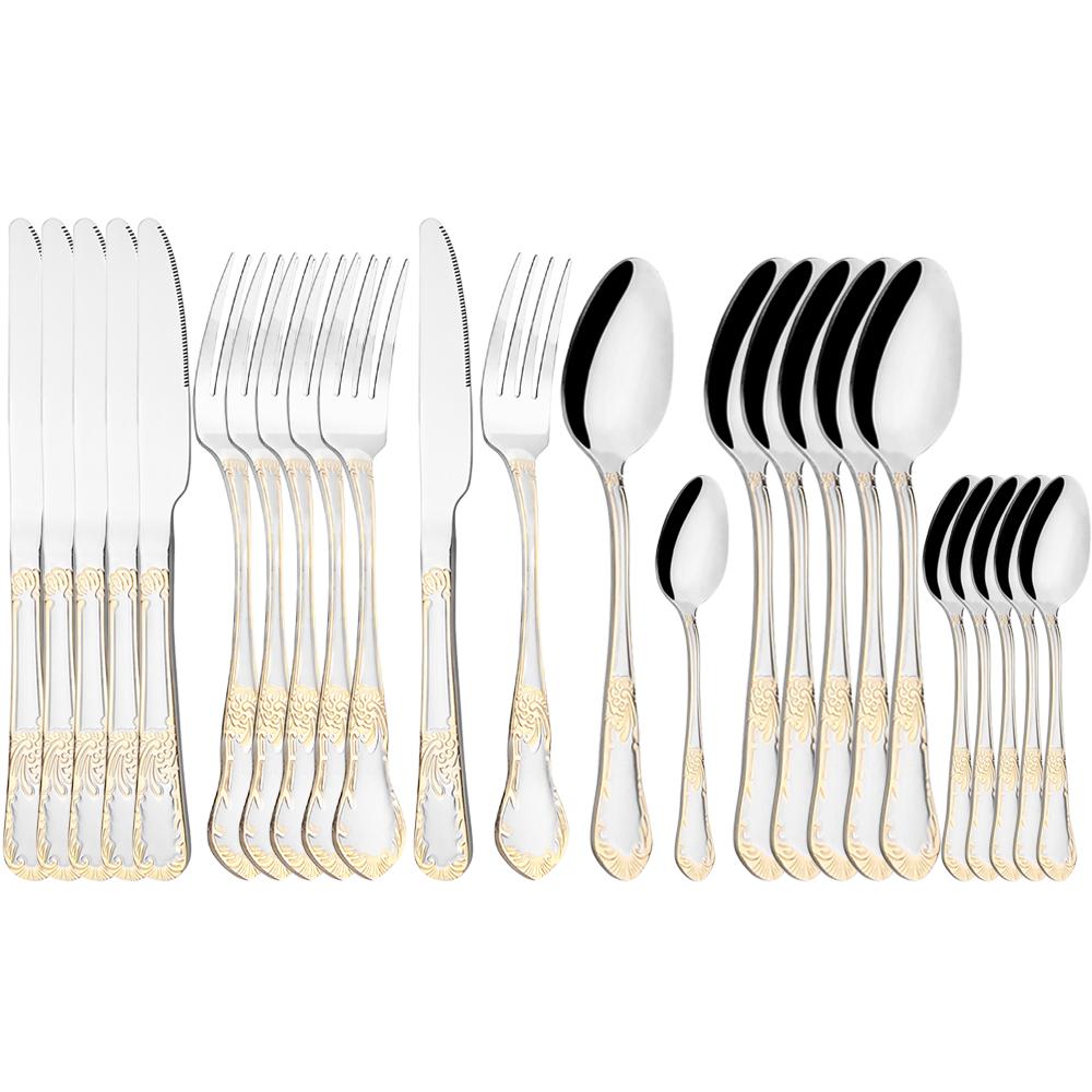 

Винтажный набор столовой посуды в стиле вестерн, 24 шт., столовые приборы из нержавеющей стали 304, столовые приборы, светильник, роскошный стиль, обеденный нож, вилка, ложка, набор посуды C