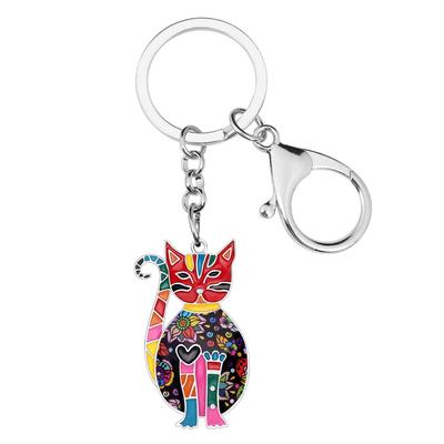 WEVENI Enamel Alloy Kitten Keychain, Elegant Pet Key Ring Jewelry for Women and Girls, Bag, Car, Wallet, US Size: 42mm X 25mm