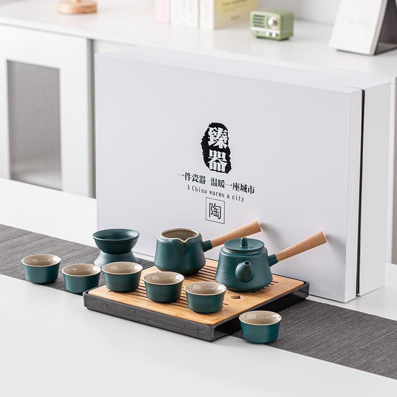 High-end Black Pottery Kung Fu Tea Set Home Living Room Simple Ceramic Dry Brew Tea Tray Light Luxury Modern Large Set Gift Box