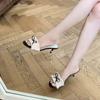 Bow Thin Heel Temperament  Foreign Style Women Niche Women Wear Summer High Heels One Word Small Fragrant Style