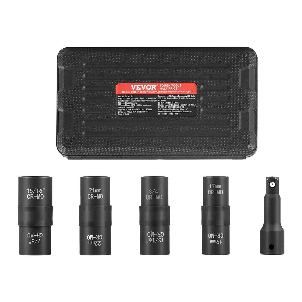 Lug Nut Impact Socket Set 1/2 In Drive Metric and SAE 6-Point Flip Socket