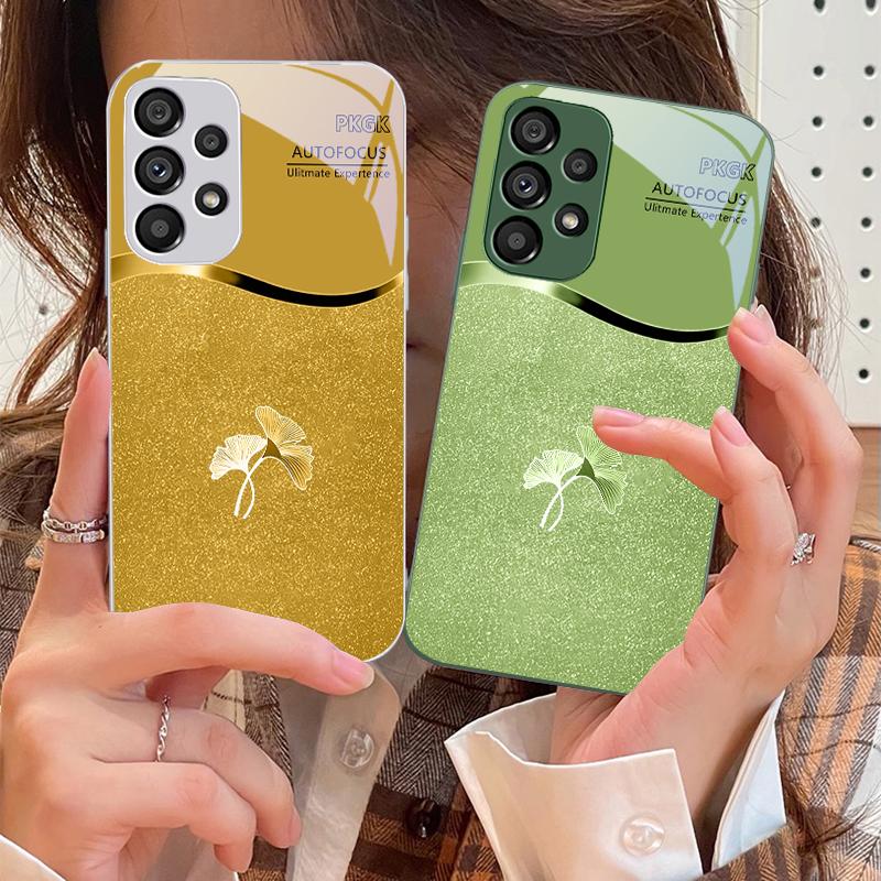 Pink Gradient Ginkgo For Samsung S 25 S25 Edge S25Ultra S8 S9 S10 20 U Ltra S21 Pro S22 Plus S23 FE S24 Ultra Glass Phone Case