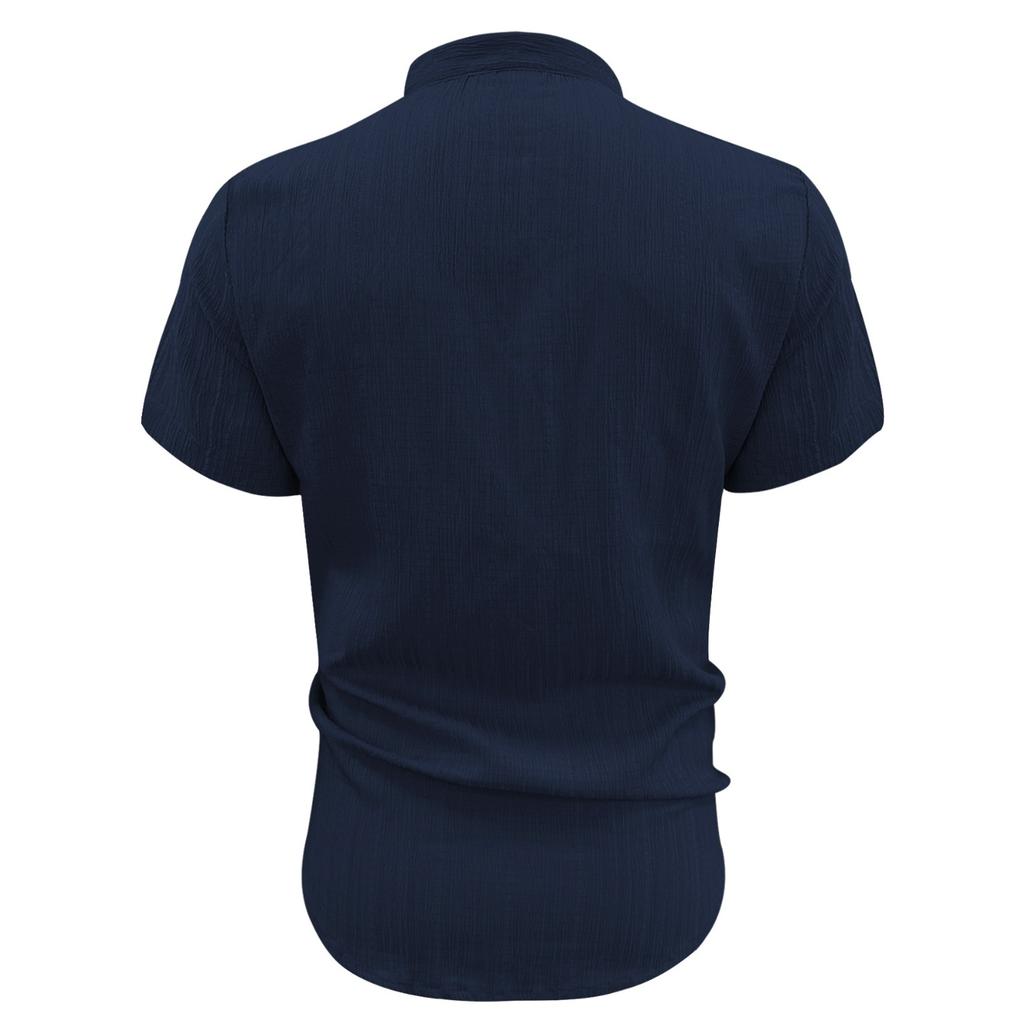 Summer new men's casual versatile shirt solid color slim-fitting short-sleeved top