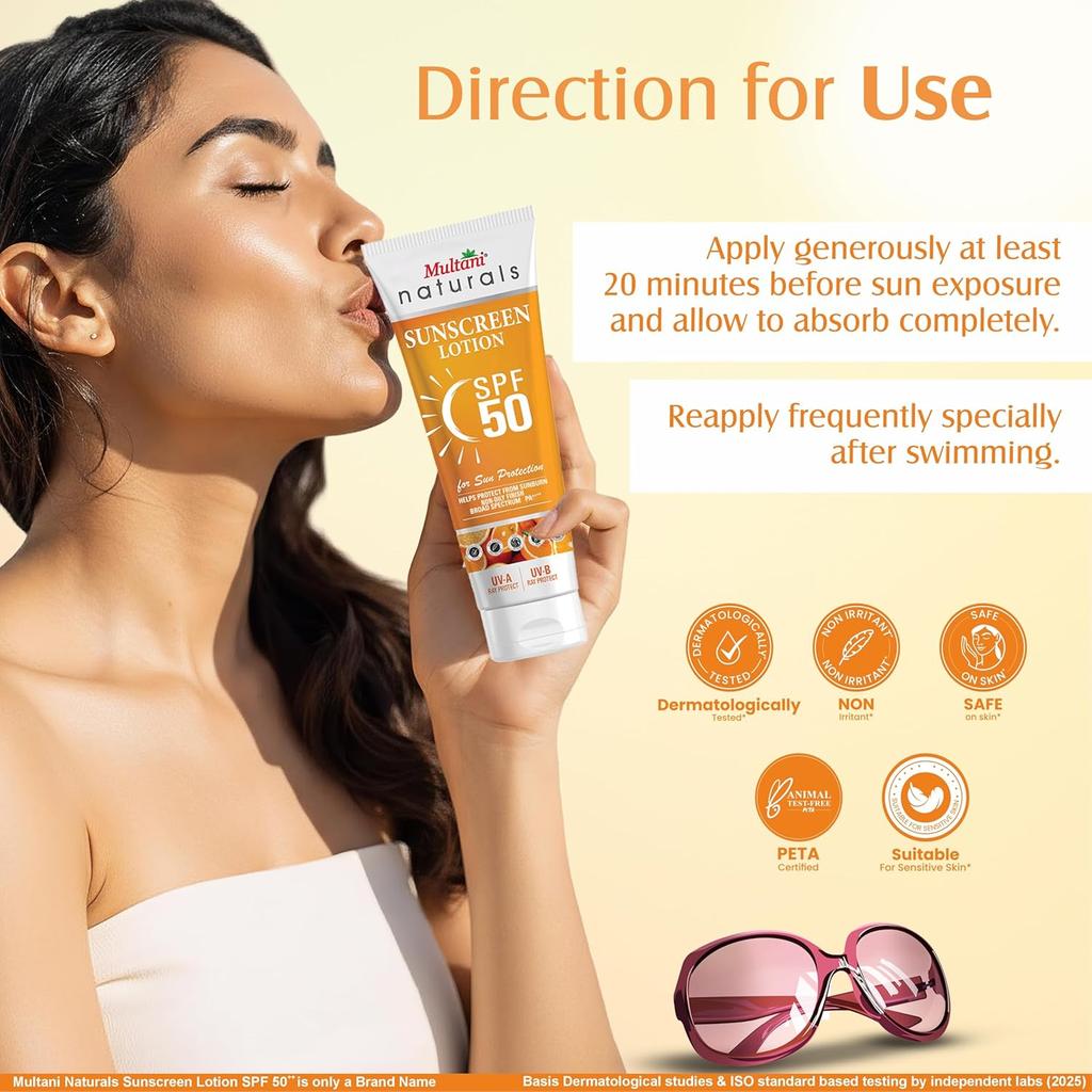 Multani Sunscreen SPF 50 PA++++ Lightweight Non Greasy No White Cast Broad Spectrum UVA UVB Protection 100 ml Pack of 1