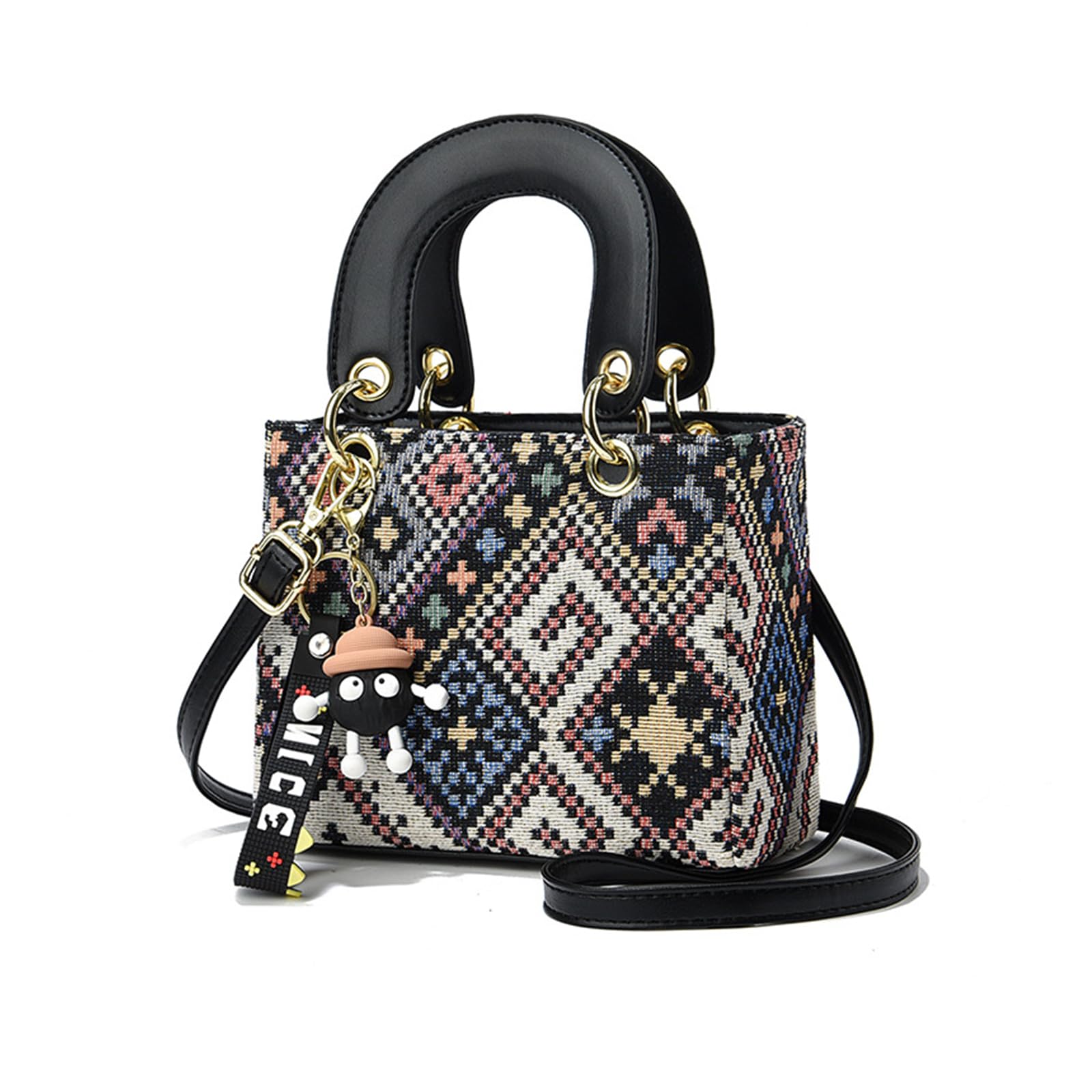 

NICOLE & DORIS Женская квадратная вязаная мини-сумка, Маленькая, с милым брелоком, 2-в-1 Сумка на плечо/Кросс-боди, Стоящая, Черная