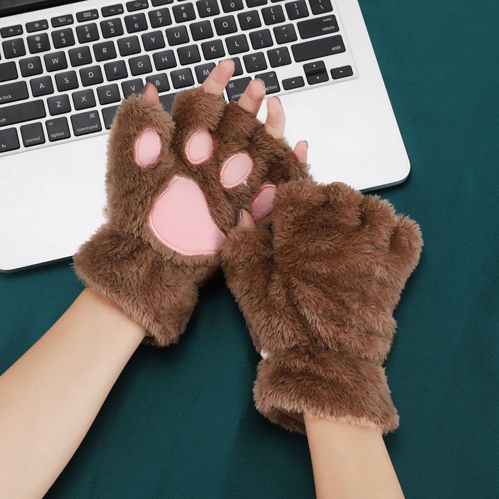 PP Cotton Bear Paw Mittens Soft Plush Cat Claws Gloves Gift Animal Fingerless Gloves  Keep Warm