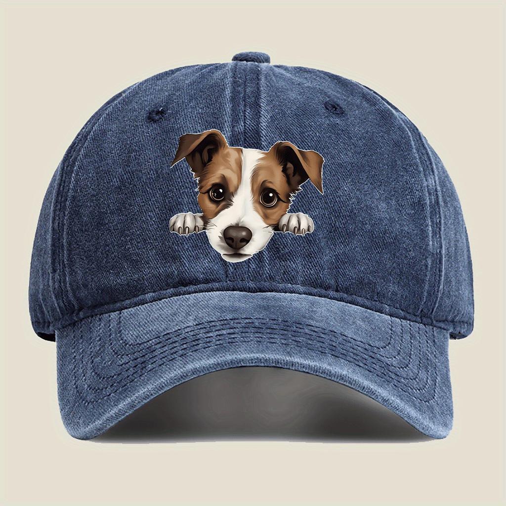 Pitiful Puppy Print Washed Baseball Cap Couples Outdoor Casual Hat Available in 1 or 2pcsAppropriate for Any Season