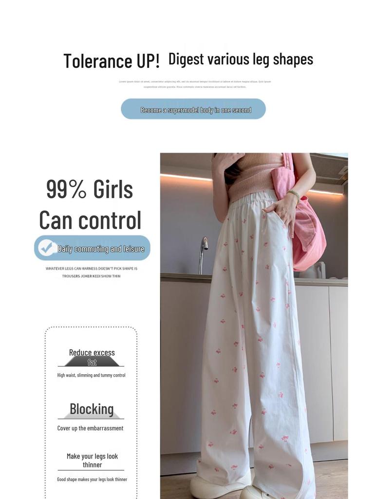 Women's High Waist Slimming Bowknot Yamamoto Wide-Leg Summer Pants - Drapey Floor-Length Casual Trousers