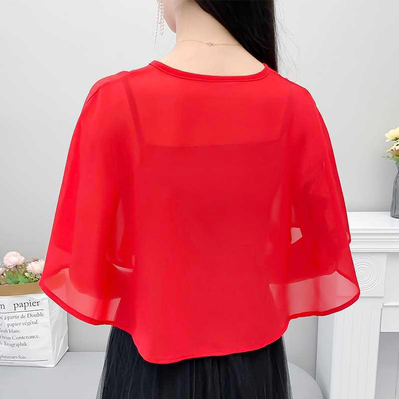 Women's Summer Shawl: Classic Sleeveless Chiffon Cape for Dresses or Cheongsams