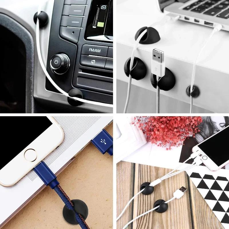 6/50PcsMini Cord Holder USB Charging Cable Clips Reusable Desk Tidy Organiser Wire Cord Holder Protectors in Home Office Car