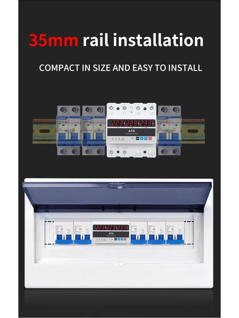 Three-Phase Over/Under Voltage Protector with 63A/80A/100A ATS and Triple Display