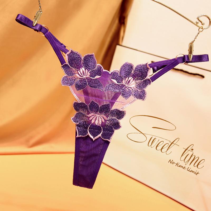 Breathable Underpants Flower Thin Belt Embroidery Transparent Women Panties Korean Underwear T Back Thongs String Briefs