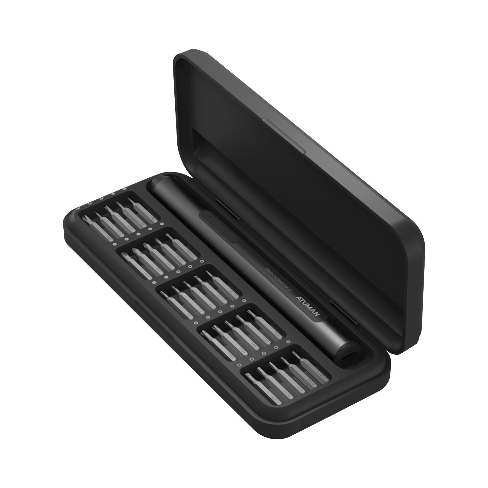 

Набор электрических отверток ATuMan E1, портативная отвертка с 25 стальными магнитными битами S2, перезаряжаемая чёрный