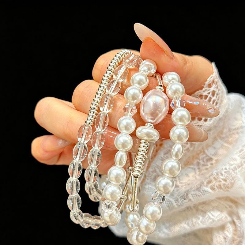 Cool mist powder pearl broken silver stacked bracelet light luxury high sense fashion exquisite versatile three-circle bracelet