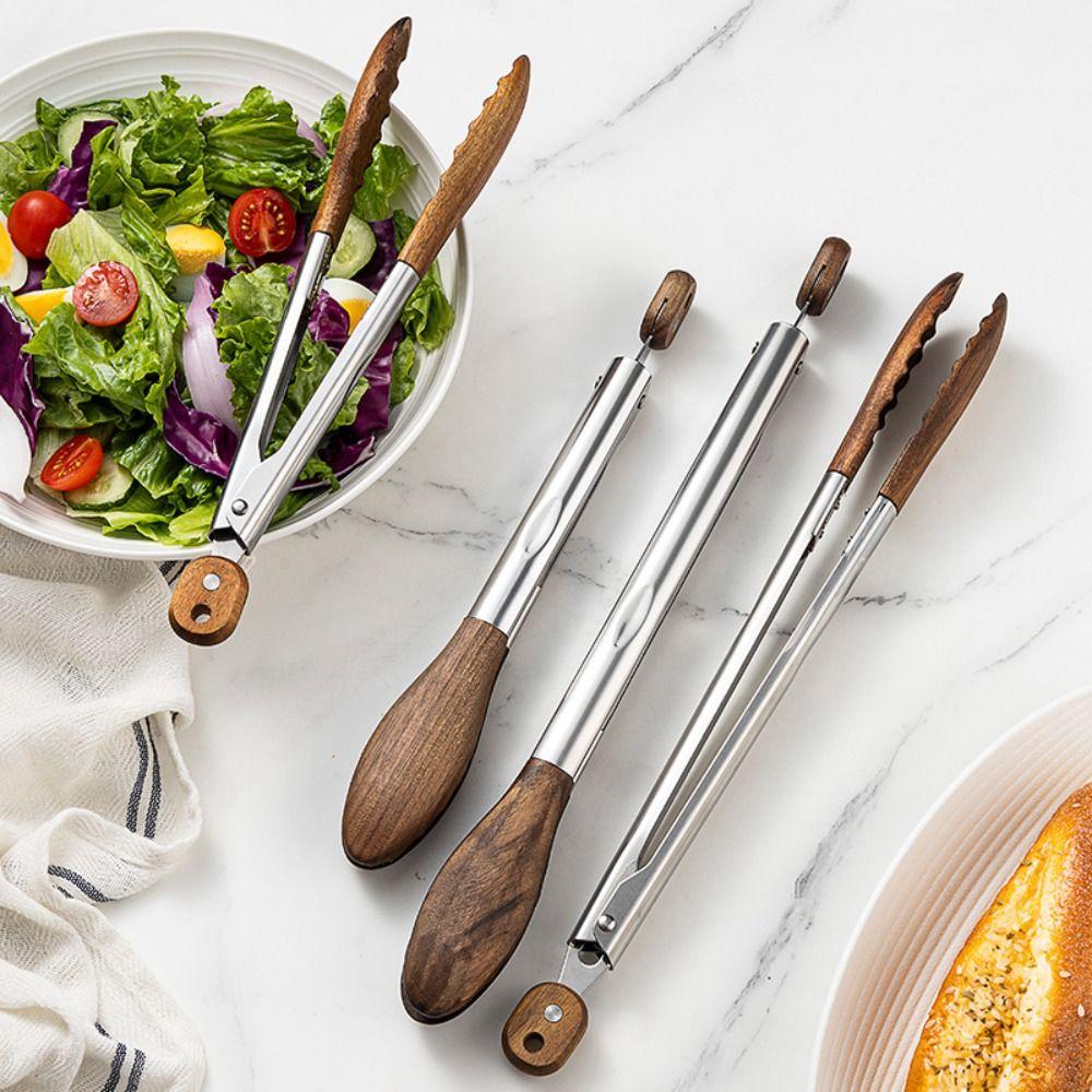 Wooden Tips Food Salad Tongs Long Handle Barbecue Tongs New Kitchen Cooking Tongs Grilling