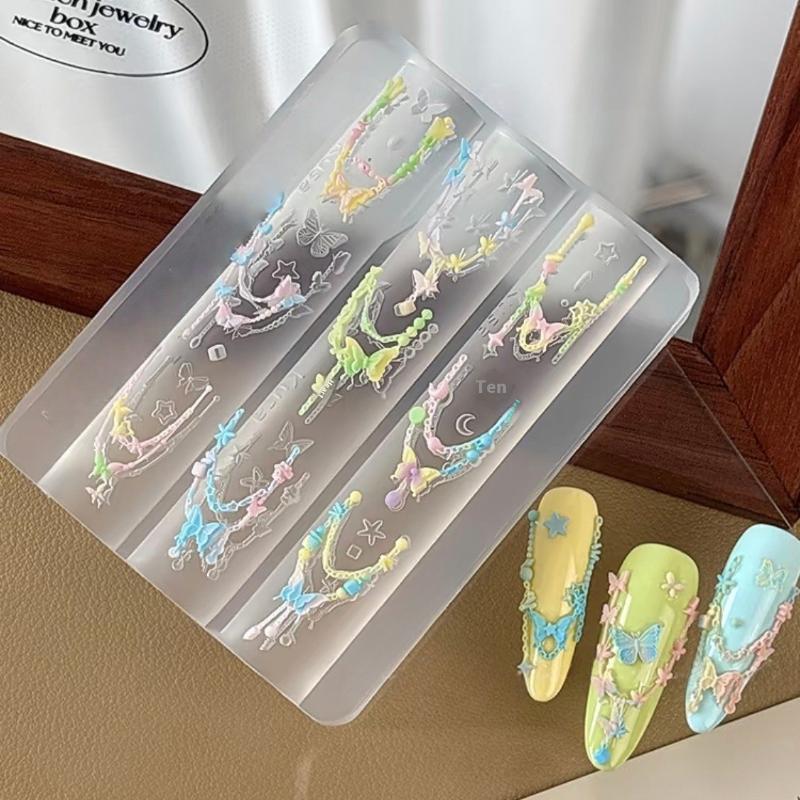 

1Pcs Nail Art Decoration Cute Butterfly Bead Chain Nails 3d Nail Mold Silicone Pentagram Nail Art Accessories
