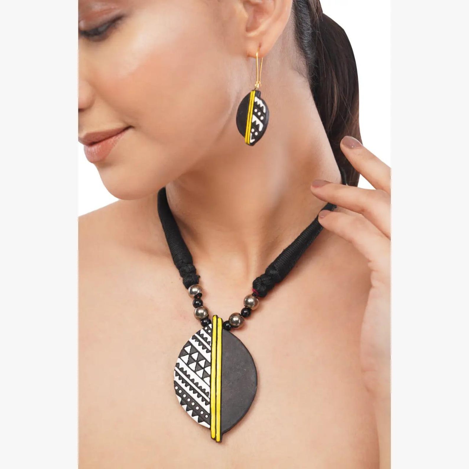 Handmade Clay Jewelry Set: Colorful Leaf Necklace and Earrings