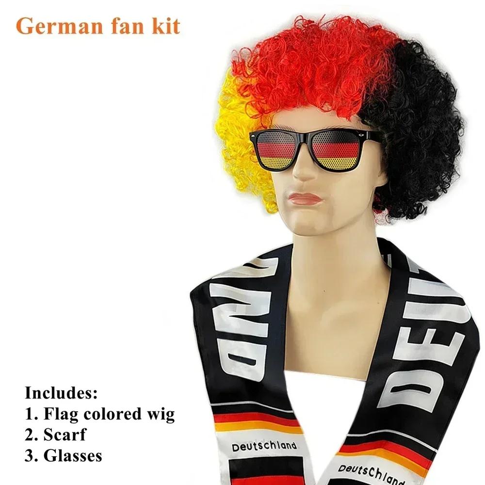 Hot National Team Football Match Costume Sets Colorful Curly Wig Flag Sunglassses Soccer Fans Funny Party Performance Supplies