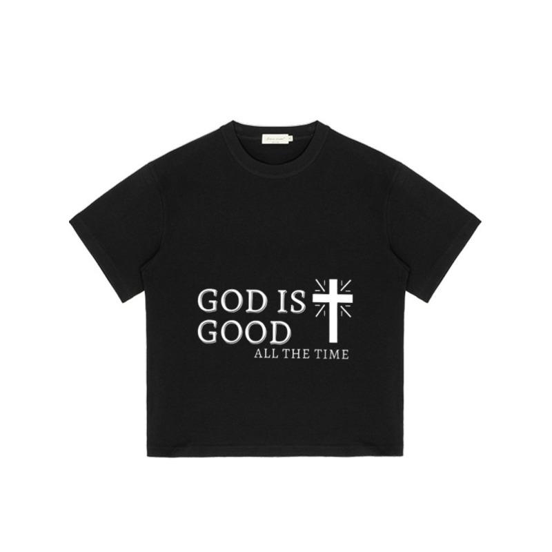 Černé Tričko Bůh je dobrý po celý čas Potisk kříže Náboženské Statement Tričko pro běžné nošení a vyjádření víry
