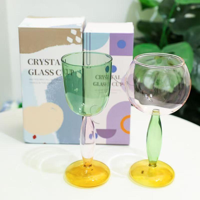 1pc Colored Goblet Glass Wine Glass Cup Bordeaux Burgundy Glasses Borosilicate Glass Cocktail Glasses Drinkware Lover Decoration