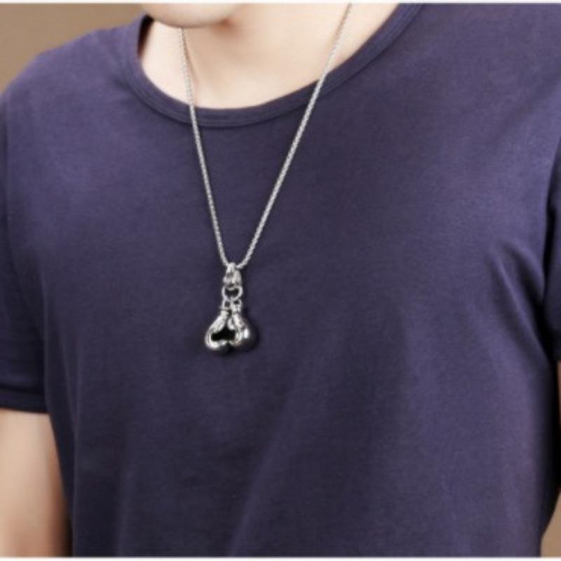 New Retro Fitness Boxing Gloves Titanium Steel Necklace, Lettering Domineering Fashion Punk Pendant, Accessories