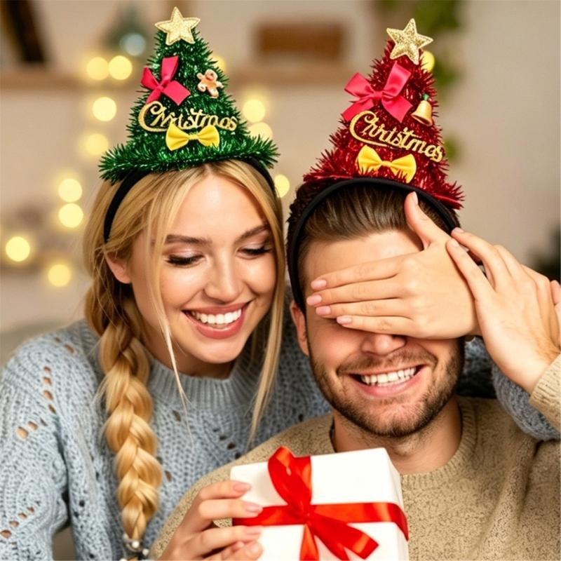Christmas Photo Hair Accessory Tree Party Wear with Star Ribbon Letter Detail for Adults Kids Holiday Gatherings