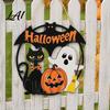 Unique Halloween Party Decorations Wood Hanging Ornament with Ghost Pumpkin Bat Cat Prints Durable Festive Atmosphere Signs Waterproof Front