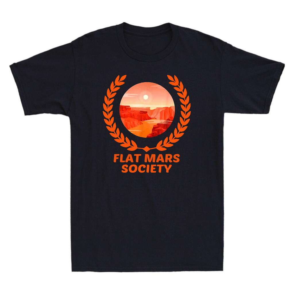 Flat Mars Society T-shirt Space Astronomy Planets Tee Novelty Men's Cotton Shirt