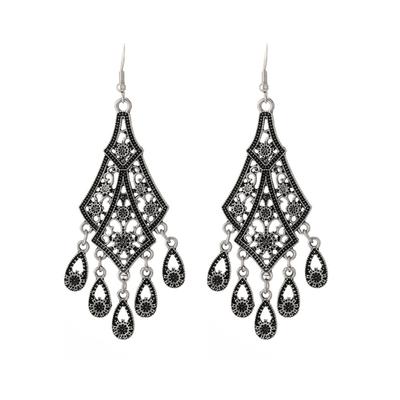 Vintage Hollow Out Droplet Flower Tassels Earrings Zinc Alloy Lightweight Dangle Jewelry for Women