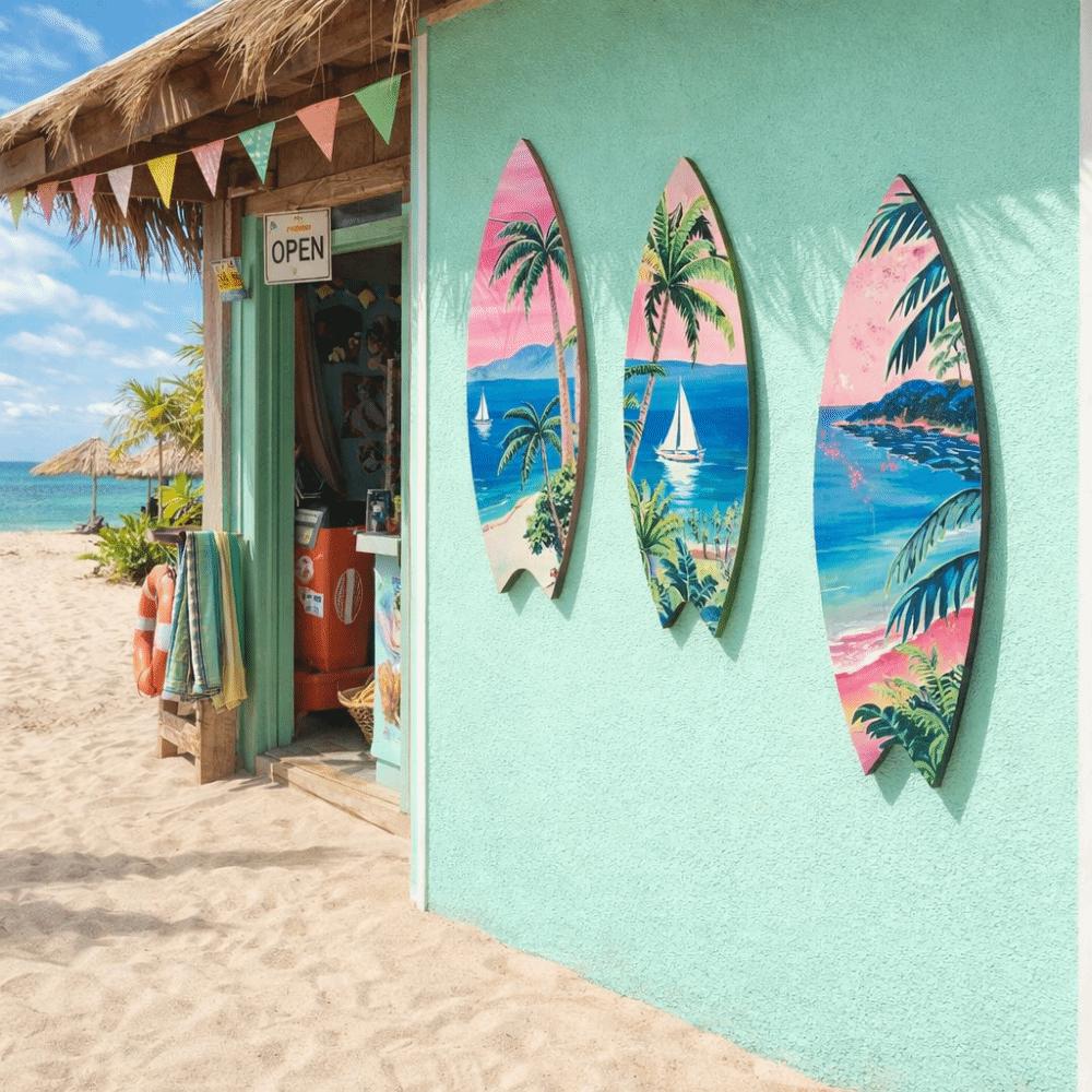 Retro Beach Surfboard Decor Colorful Surfboard Ornaments Surfboard Wall Decor Outdoor Wall Art