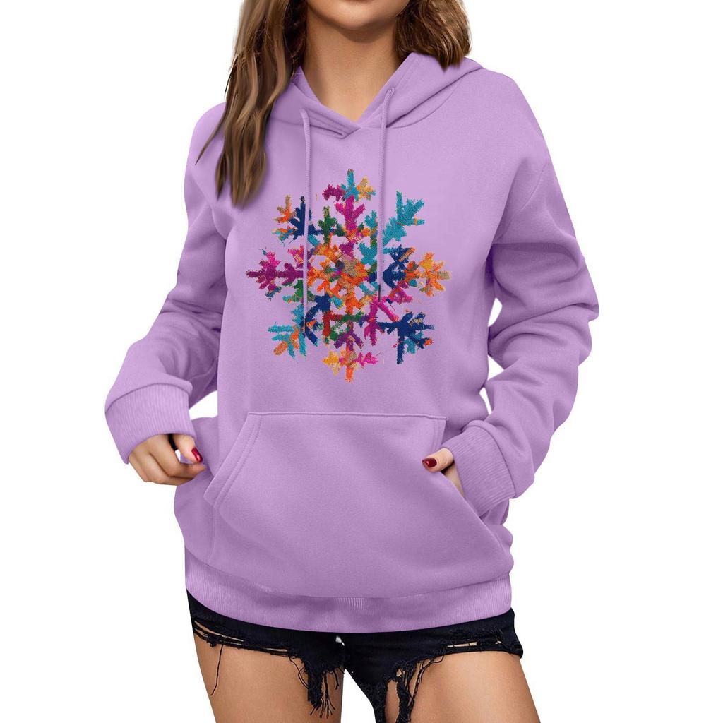 Women's Winter Christmas Printed Pullover Hooded Sweatshirt Fleece Long Sleeve Sweatshirt