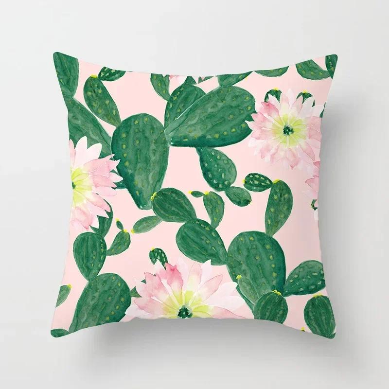 Tropical Cactus Summer Plants Pattern Double-sided Printed Pillow Cover Short Plush Suitable Living Sofas Throw Cushion Cover