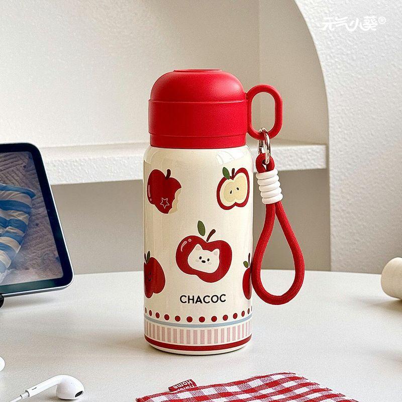 Letter Apple Little Cat Cute Large Capacity Insulated Cup High-Quality Student Campus Portable Three-In-One Drinking Cup with Straw