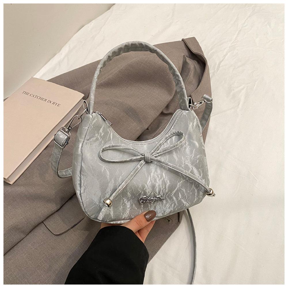 Single Shoulder Solid Color Shoulder Bag High-end Butterfly Knot Crossbody Bag Small Size Simple Design Handbag Daily Casual серебряный