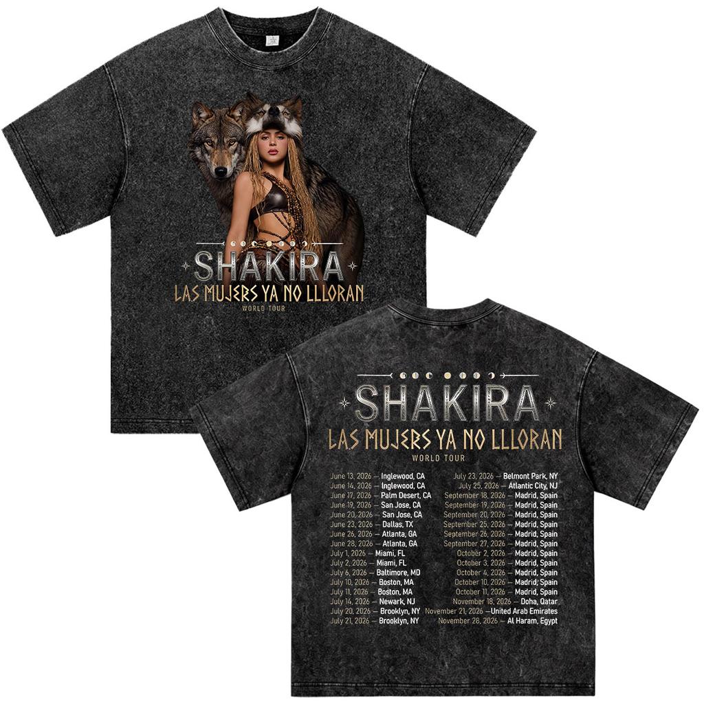 Shakira Las Mujeres Ya No Lloran World Tour 2026 Vintage Washed T-shirts Men Women Clothing Casual Harajuku Short Sleeve T Shirt