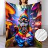 A Soft And Warm Flannel Throw Blanket Featuring a Tranquil Gnome And Vibrant Mushroom Pattern, Perfect for Use On The Sofa, At Home for Relaxation, As