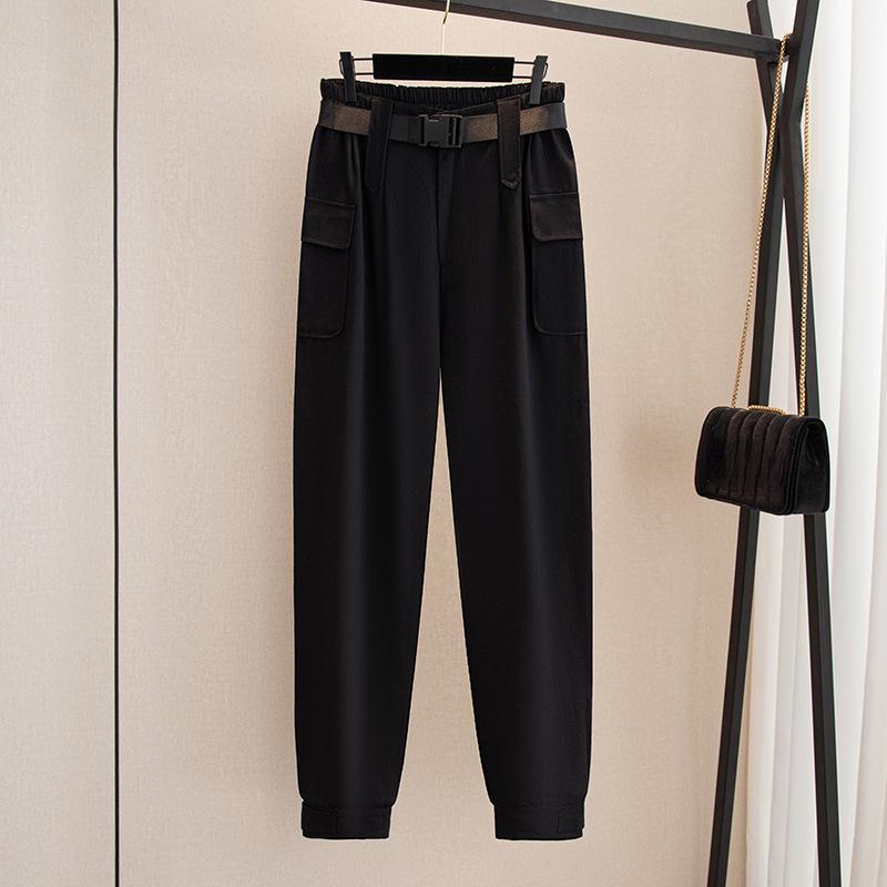 

Женские брюки, длинные брюки с эластичной резинкой на талии, повседневные свободные женские брюки больших размеров, спортивные однотонные летние брюки-шаровары 4XL чёрный