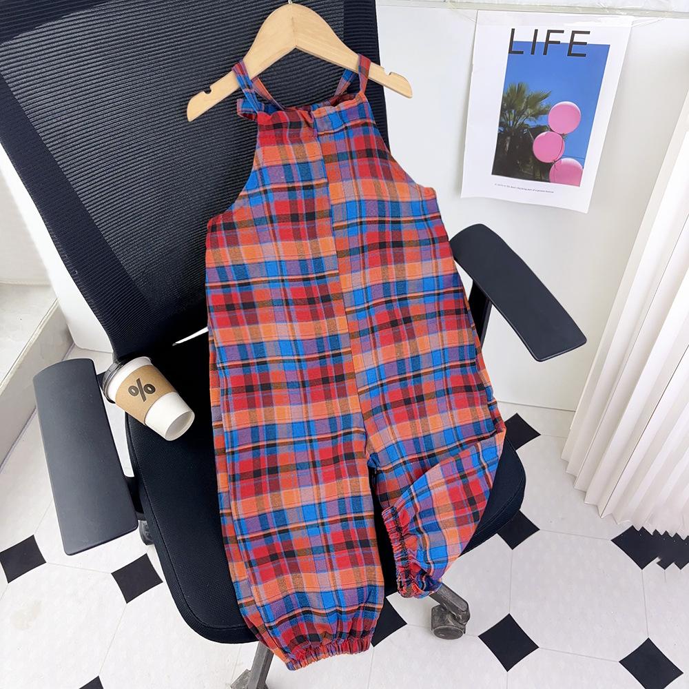 Baby Girl Summer Fashion Plaid Romper Loose Sleeveless Casual Jumpsuit With Cute Plush Tail Design For Toddlers 12M красный