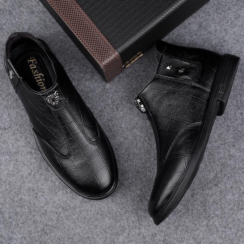 Men's Boots New Genuine Leather High Top Casual Shoes Top Quality Cow Leather Casual Business Work Shoes Winter Warm Ankle Boots