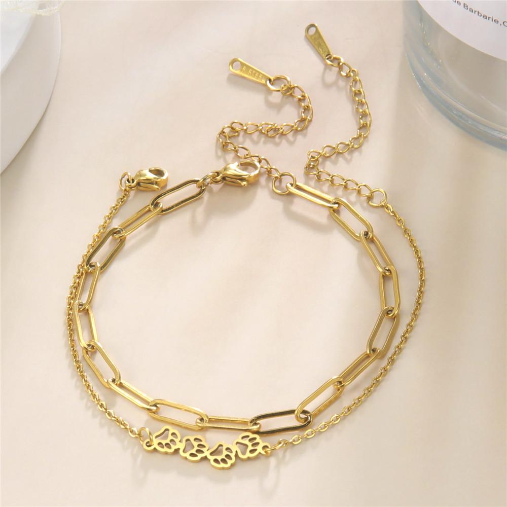 Cazador Hollow Cat Dog Bear Paw Bracelet on Hand Female Cute Animal Charm Kpop Stainless Steel Jewelryfriend Gift Wholesale