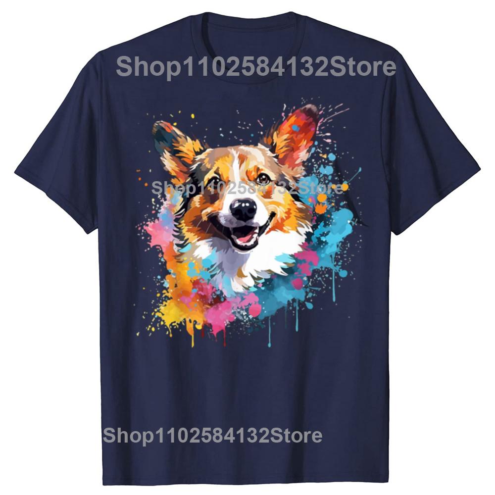 Summer New Vintage Welsh Corgi Dog Splash Art Colorful T Shirt Harajuku Funny Corgi Dog Lover Gifts TShirt Graphic Clothes S