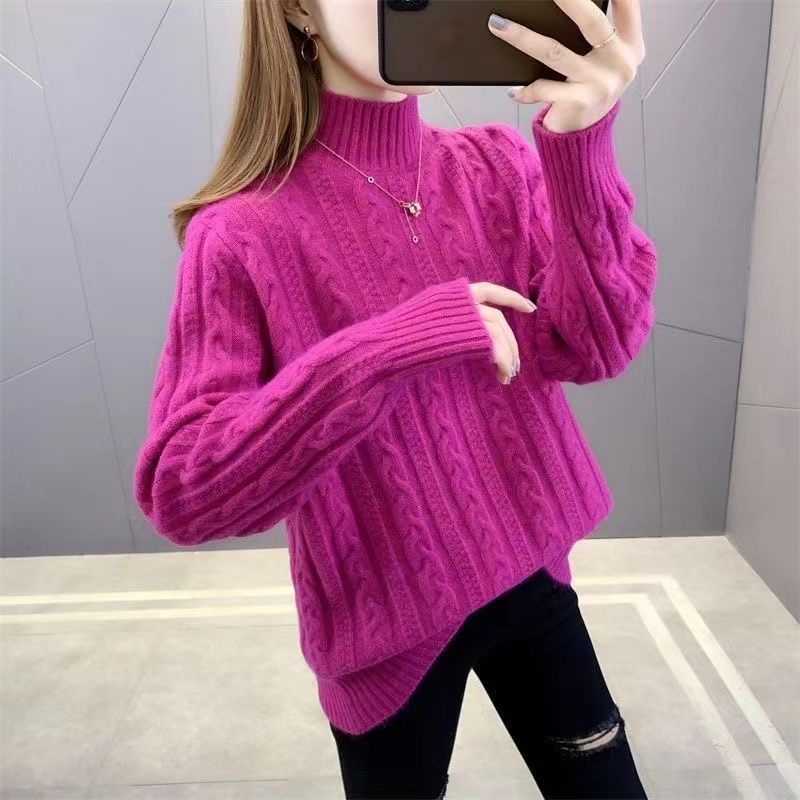 Herbst- und Winterstil Langarm Halber Stehkragen Pullover Damen Koreanische Version Einfarbig Kringel-Pullover Top