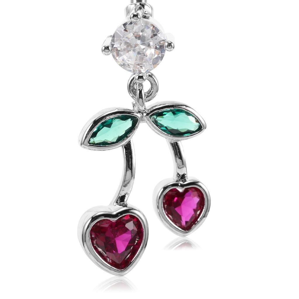 Stainless Steel Belly Button Ring Cherry Heart Design Stylish Belly Piercing Jewelry Cute Dangle Navel Jewelry