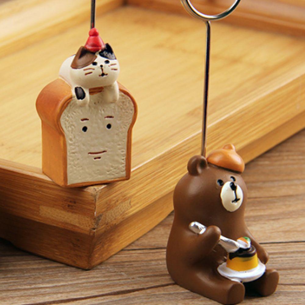 Creative Kawaii Stationery Resin Folder Clip Memo Clip Photo Card Stand Bread Cat Memo Holder