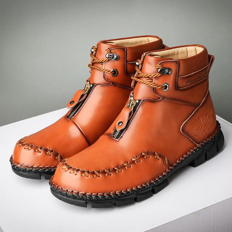 Men s High-top leather Boots Casual Sneakers Handmade Leather Shoes 39-46 39