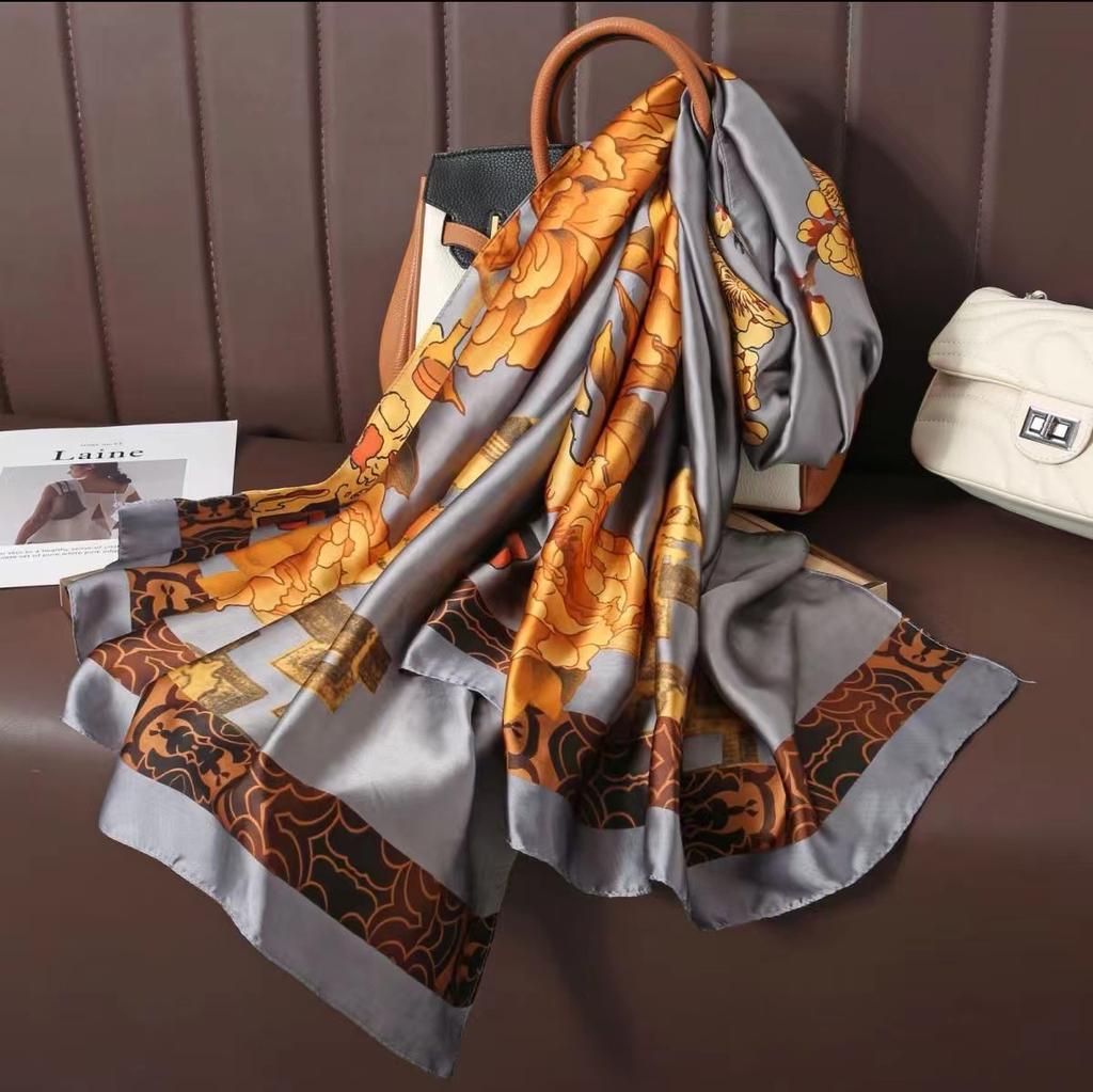 Cashew Fashion Scarf Simulation Silk Colour Blocking Temperament Beach Towel Female Silk Scarf Air Conditioning Shawl Outwear Scarf