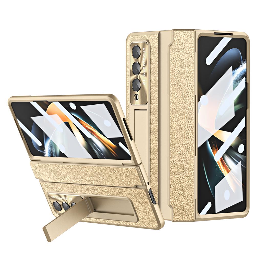 Protinárazové přední skleněné ochranné fólie z kůže pro Samsung Galaxy Z Fold4 5G Fold 4 Fold3 Fold 3 Zfold3 s stojánkem a plným krytem