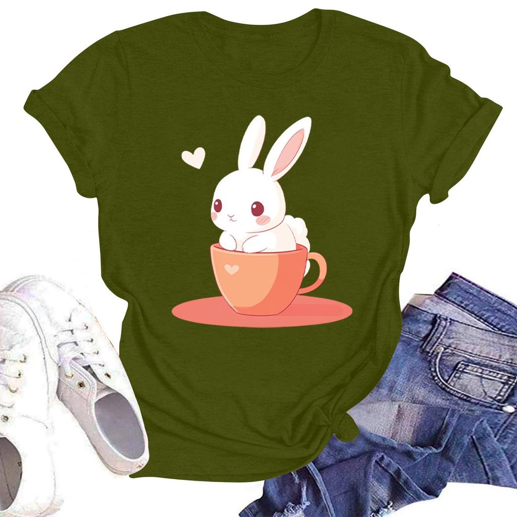 Tricou cu mânecă scurtă și imprimeu casual pentru femei, cu guler rotund